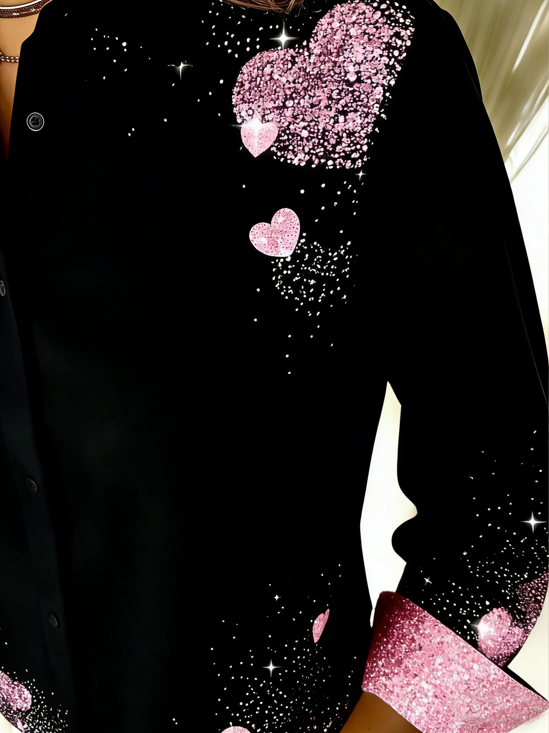 Shawl Collar Long Sleeve Heart/Cordate Regular Loose Shirt For Women