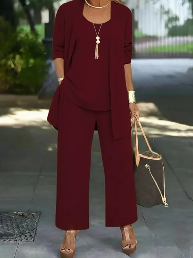 Women Plain Two-Piece Set Daily Long Sleeve Casual Spring/Fall Multi-Piece Set Matching Set