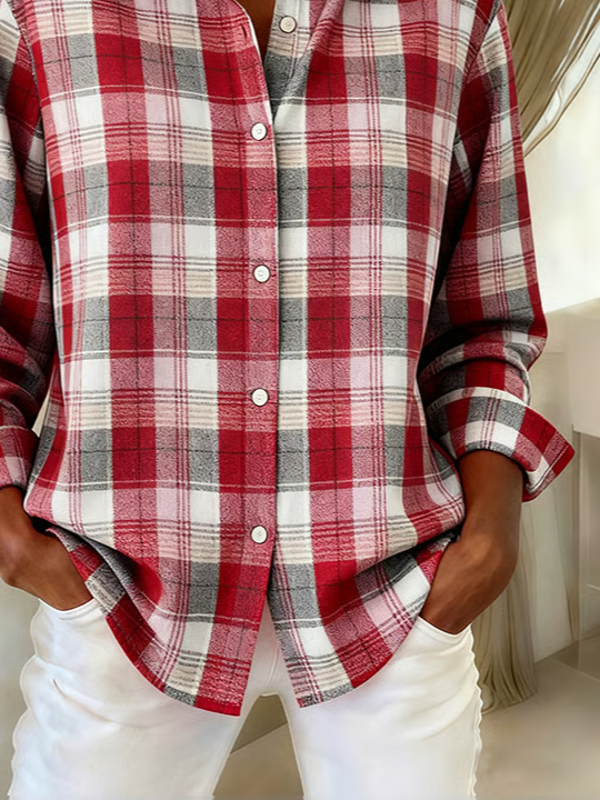 Shirt Collar Regular Sleeve Long Sleeve Plaid Buckle Regular Loose Button Up Shirt Shirt For Women