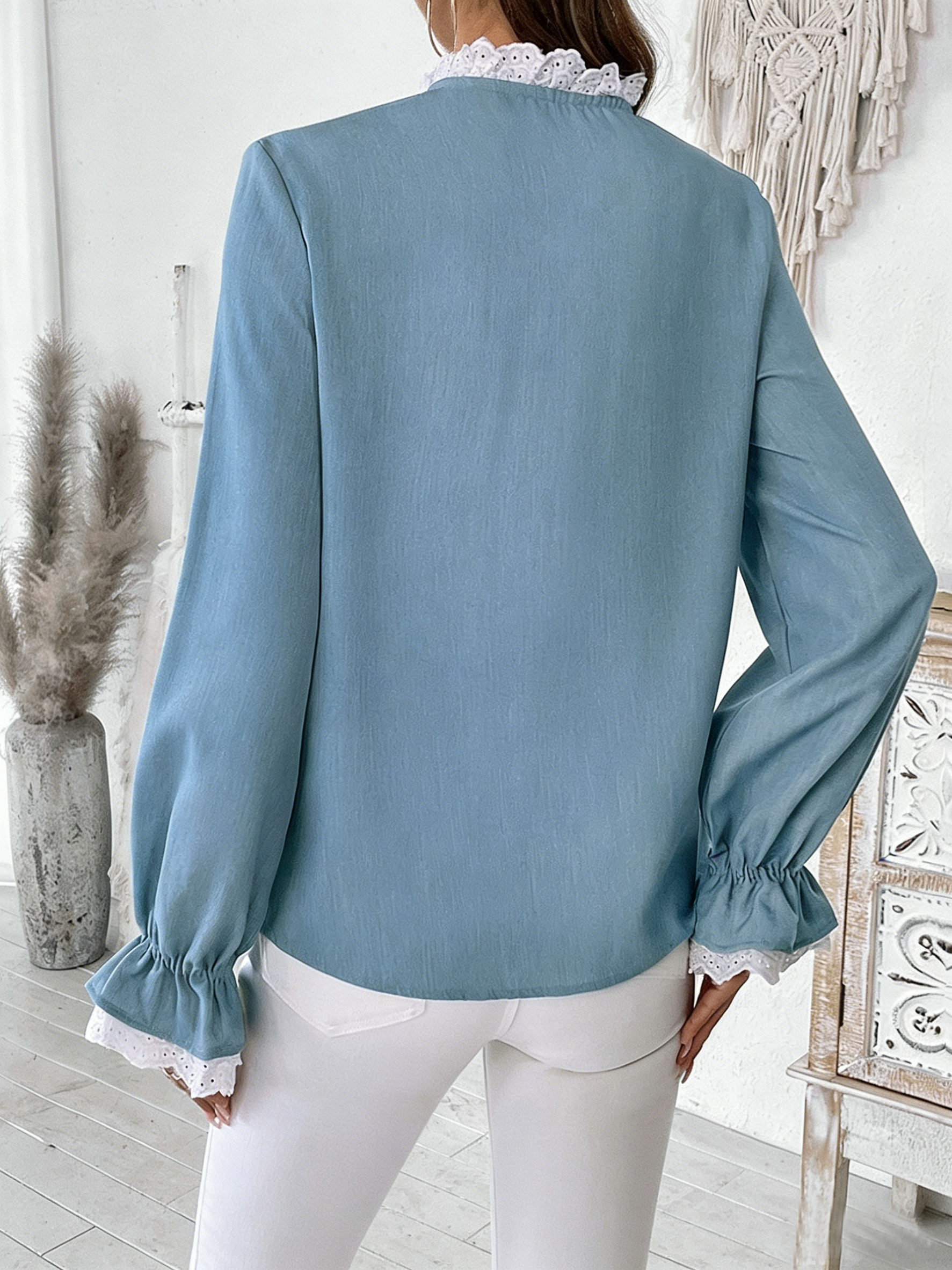 Crew Neck Long Sleeve Plain Regular Loose Shirt For Women