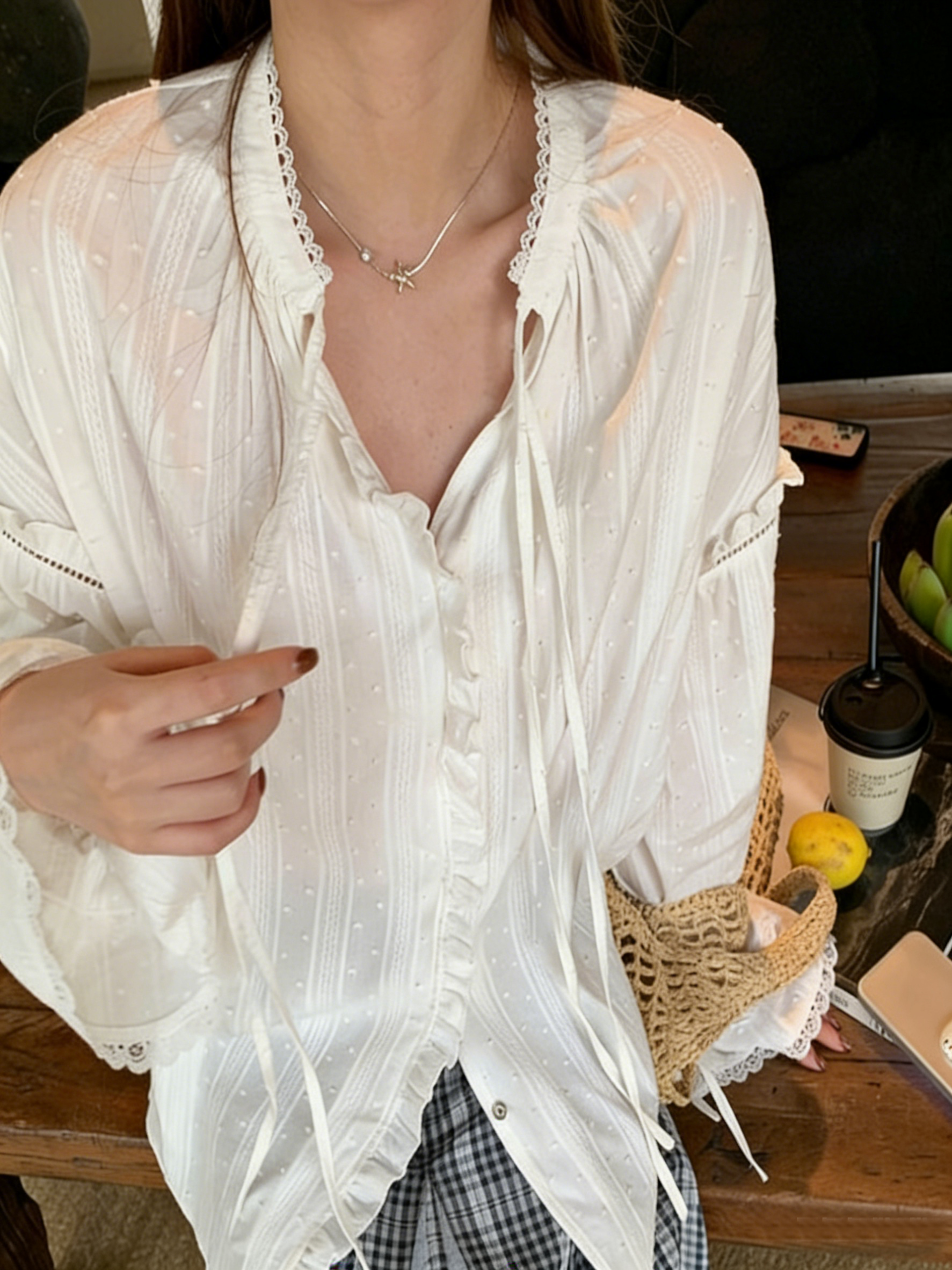 Crew Neck Long Sleeve Plain Regular Loose Blouse For Women