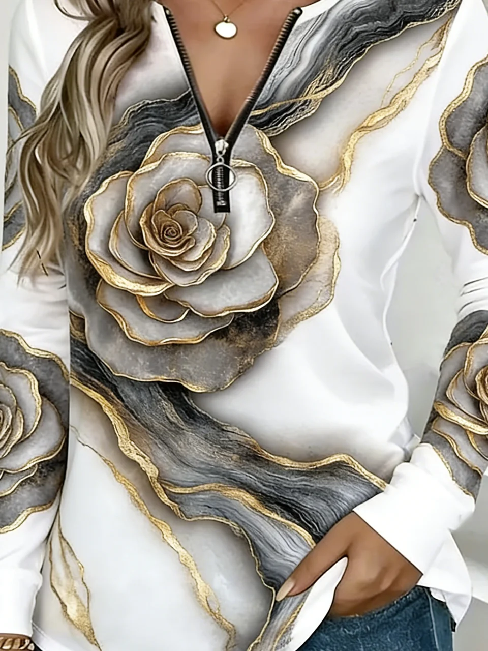 Vintage Chevron V Neck Long Sleeve T-shirt