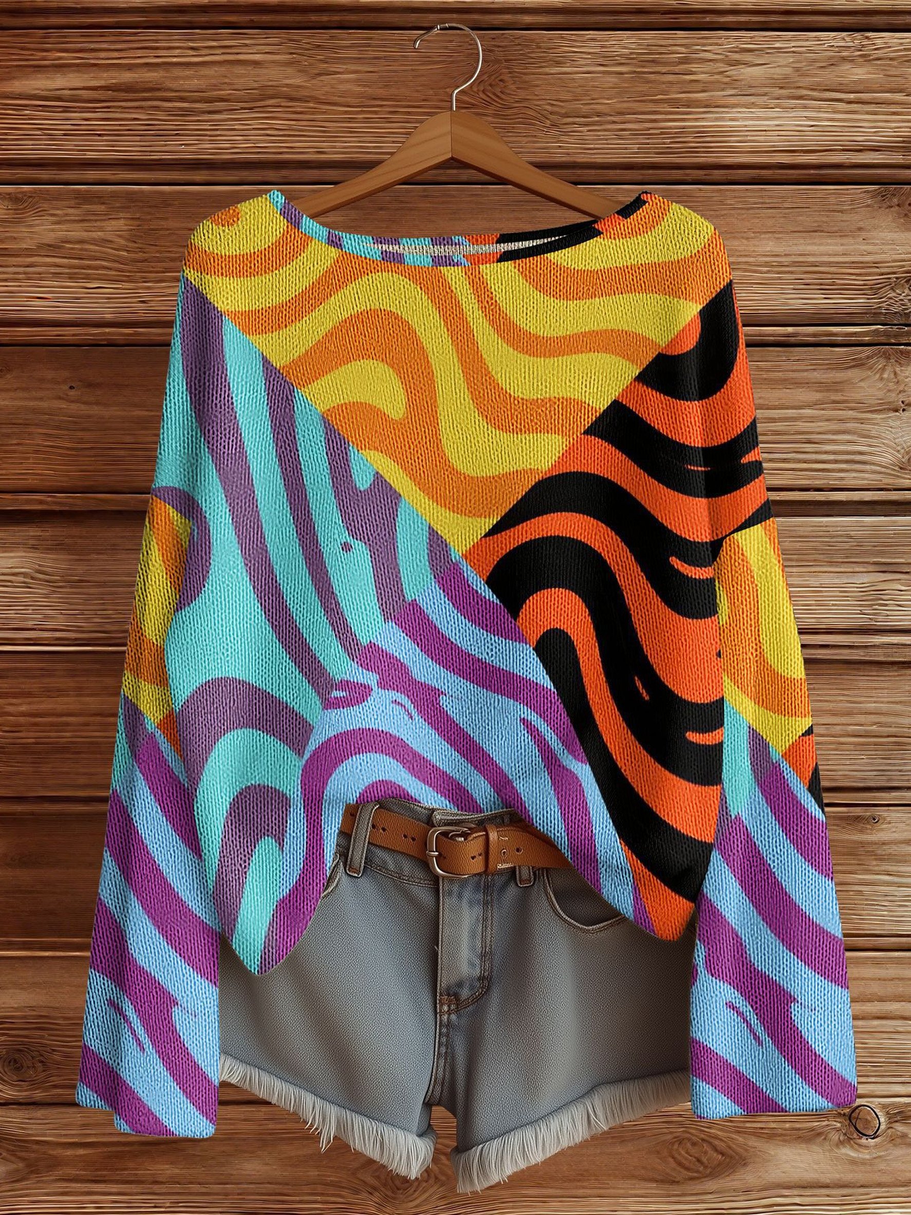 Women Abstract Long Sleeve Comfy Casual Sweater | noracora
