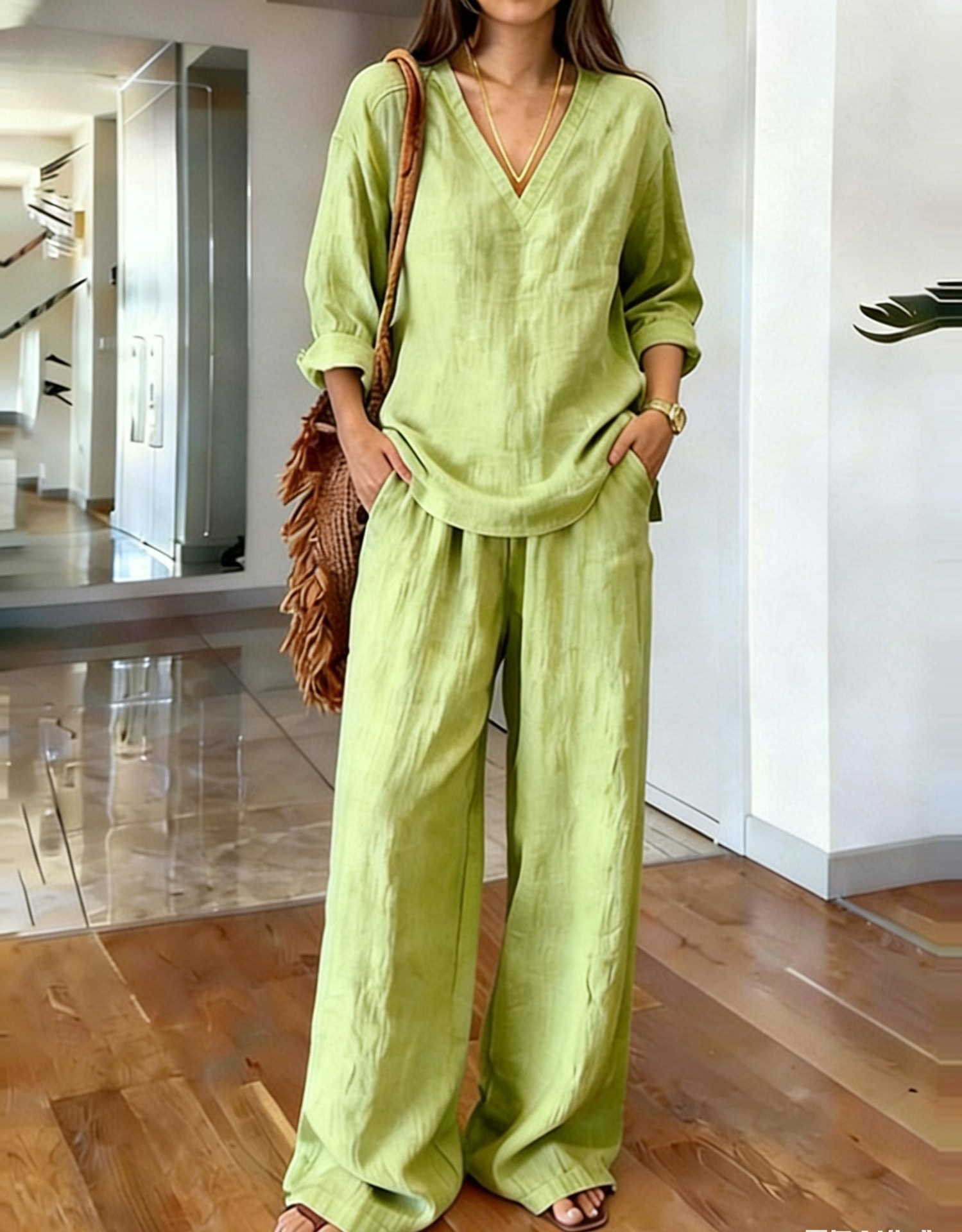 Women Plain Two-Piece Set Daily Long Sleeve Casual Spring/Fall Top With ...