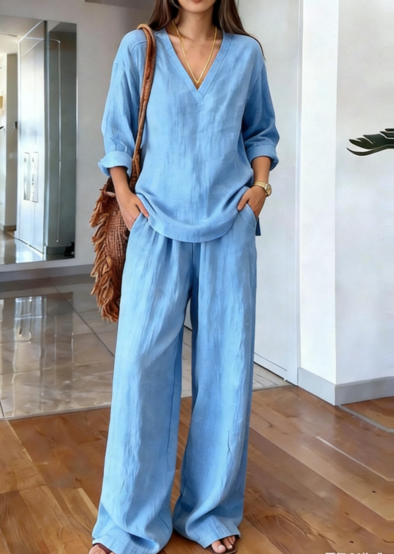 Women Plain Two-Piece Set Daily Long Sleeve Casual Spring/Fall Top With ...