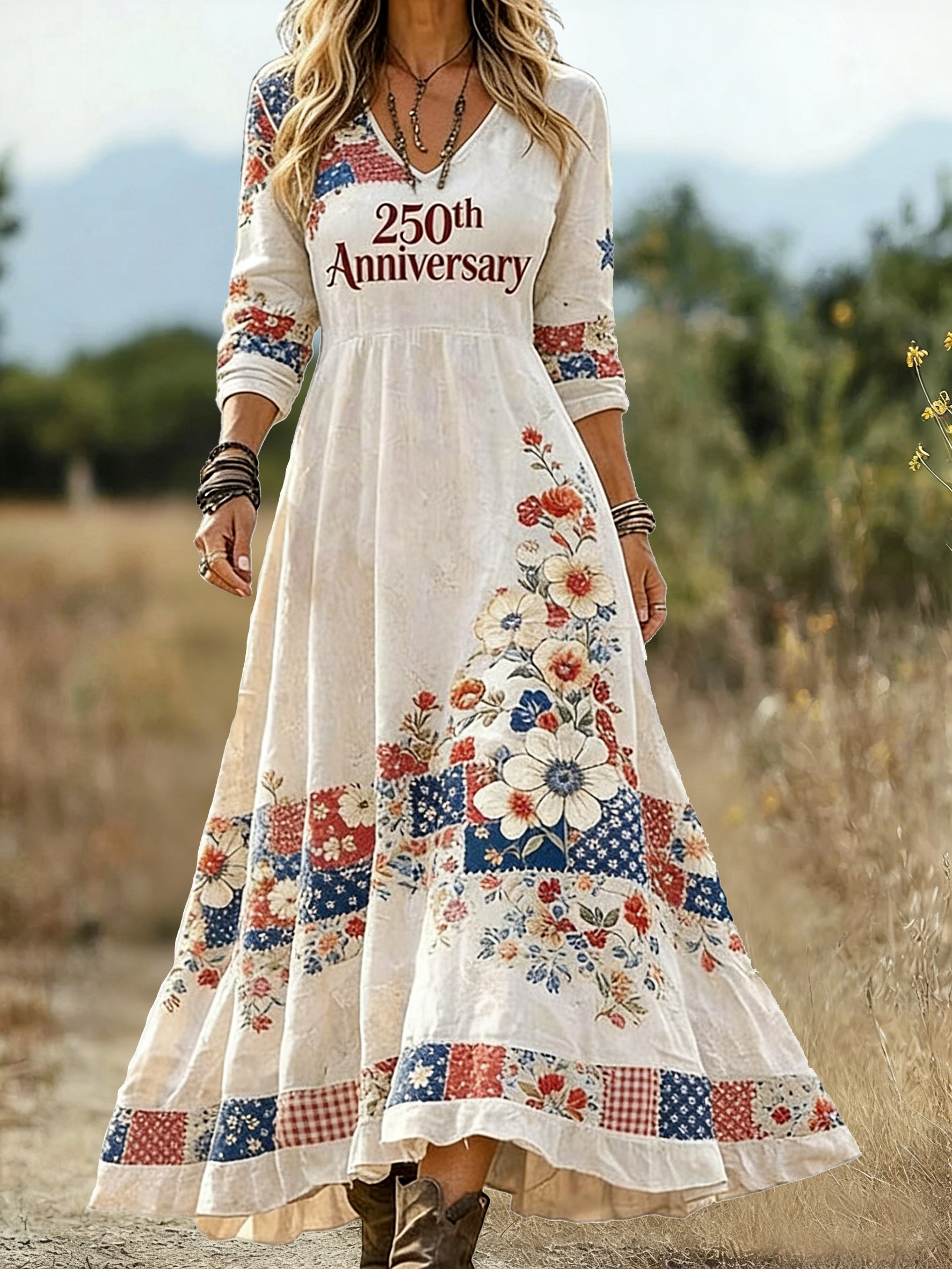 Women Striped Spring/Fall Dress V Neck Long Sleeve Fit & Flare Dress A ...