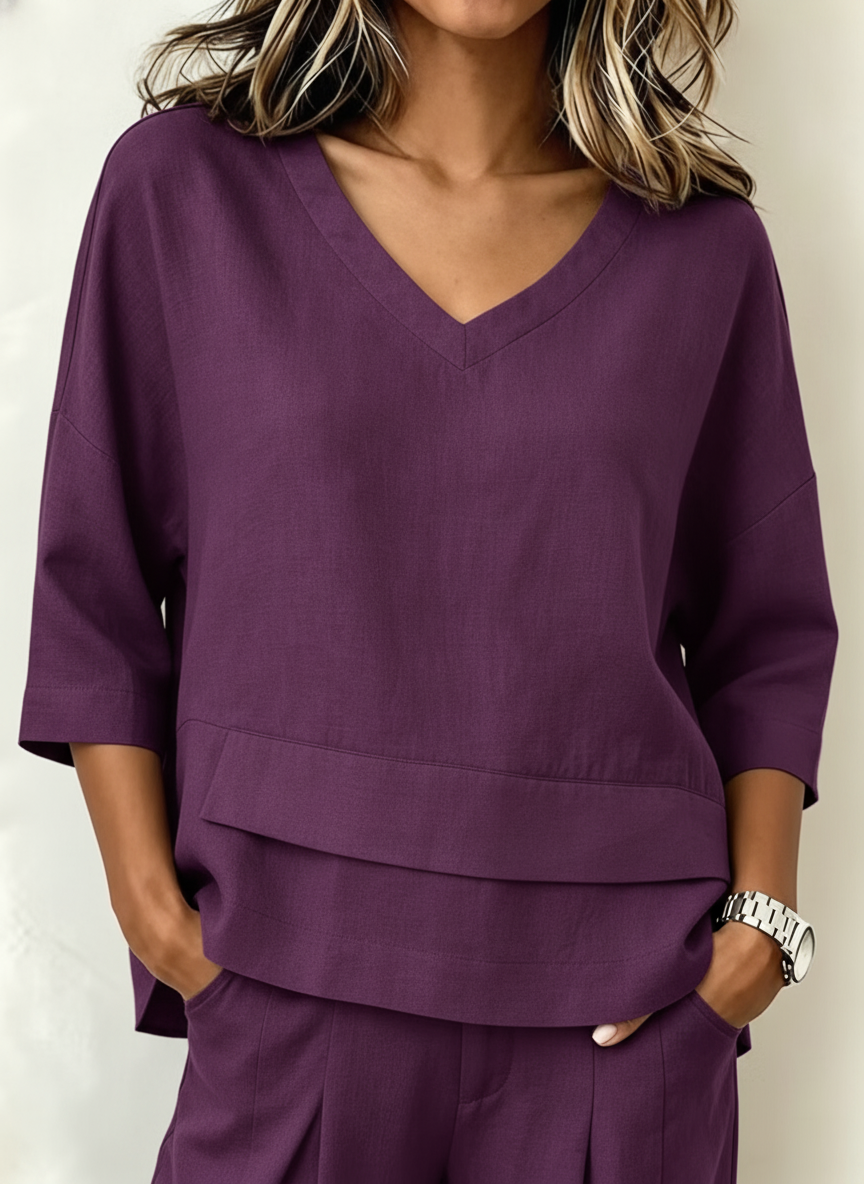 Casual Plain V Neck Half Sleeve T-shirt