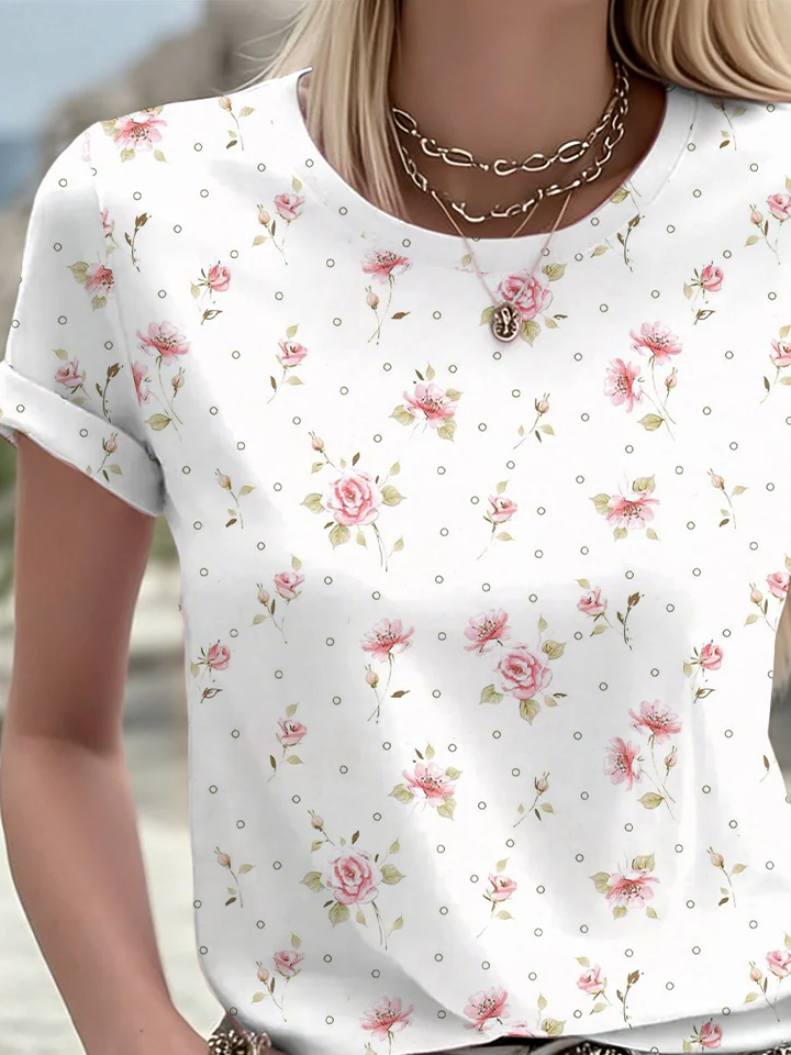 Casual Floral Crew Neck Short Sleeve T-shirt
