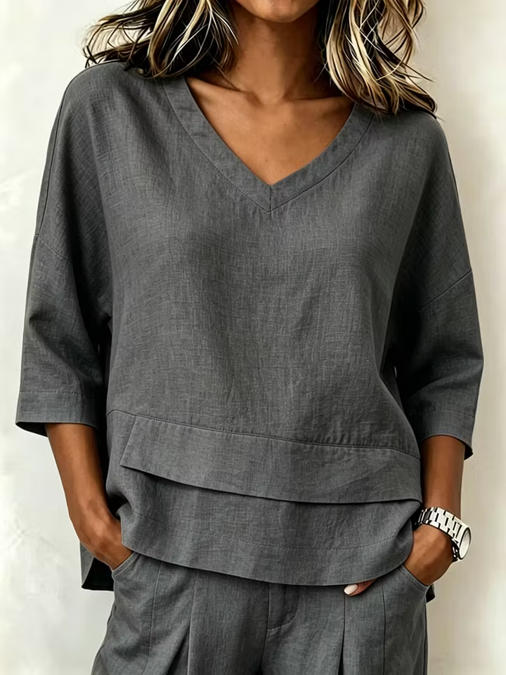 Casual Plain V Neck Half Sleeve T-shirt
