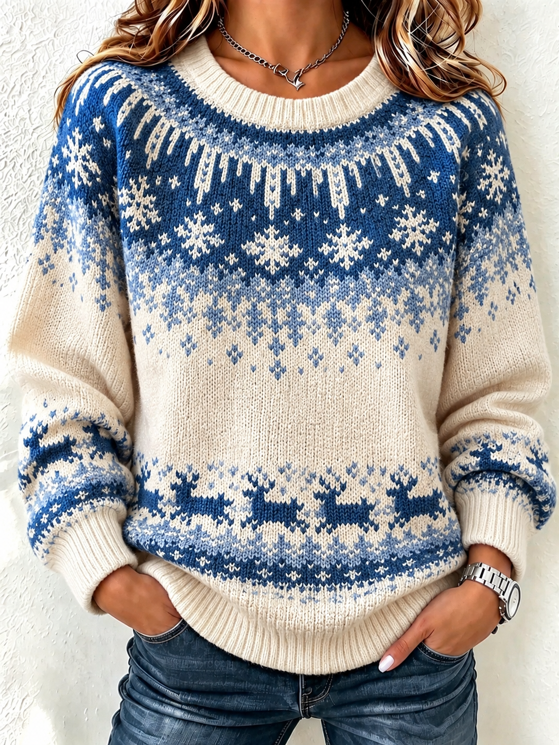 Women Geometric Long Sleeve Comfy Casual Sweater | noracora