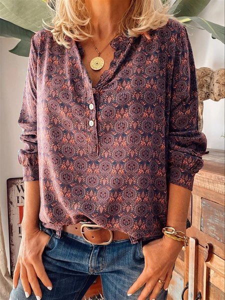 Loose Floral Polyester Fibre Blouse