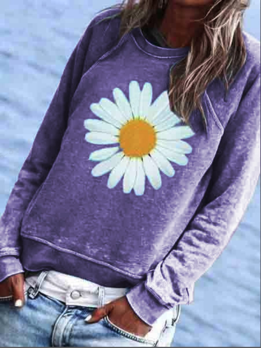Women Casual Floral Printed Crew Neck Hoodies & Sweatshirt