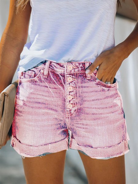 Casual Plain Fit Buttoned Denim Denim shorts