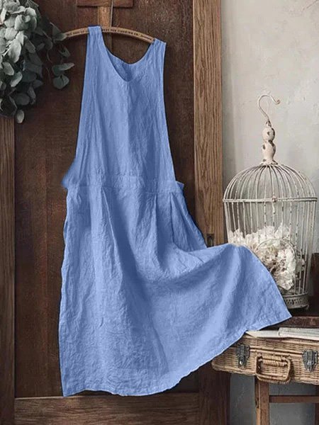 Vintage Plain Sleeveless Casual Dress