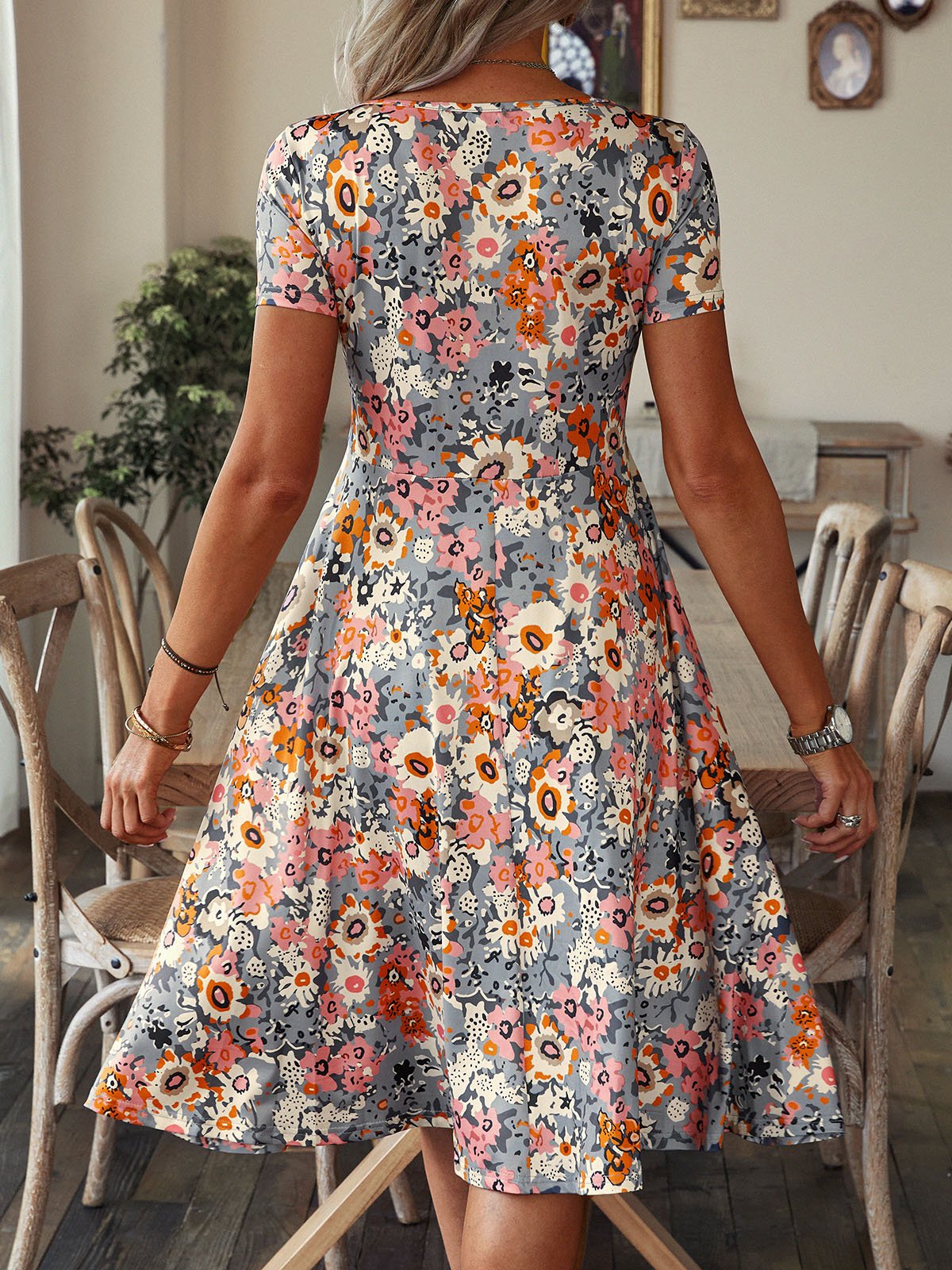 Floral Casual Regular Fit Short Sleeve Knit Dress