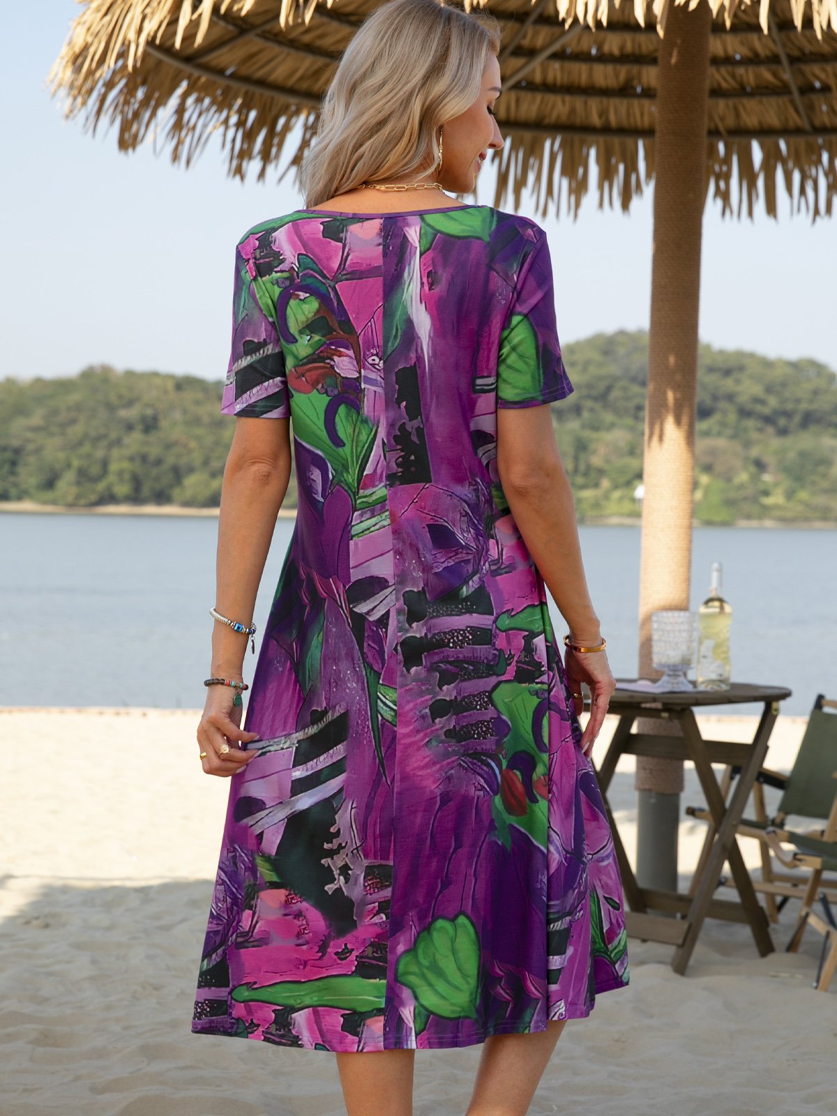 Boho Printed V Neck Floral Weaving Dress