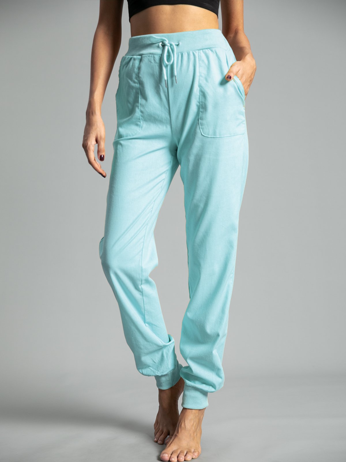 Solid Drawstring Casual Linen Pants Women Trousers