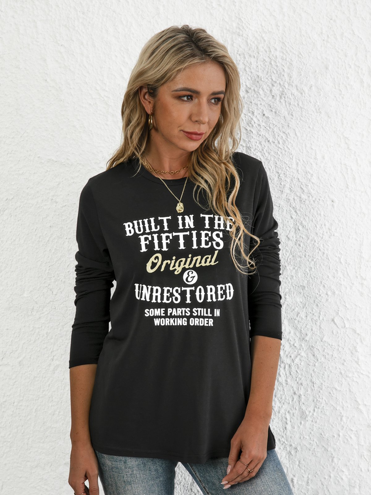 Casual Crew Neck Letter Long Sleeve T-shirt