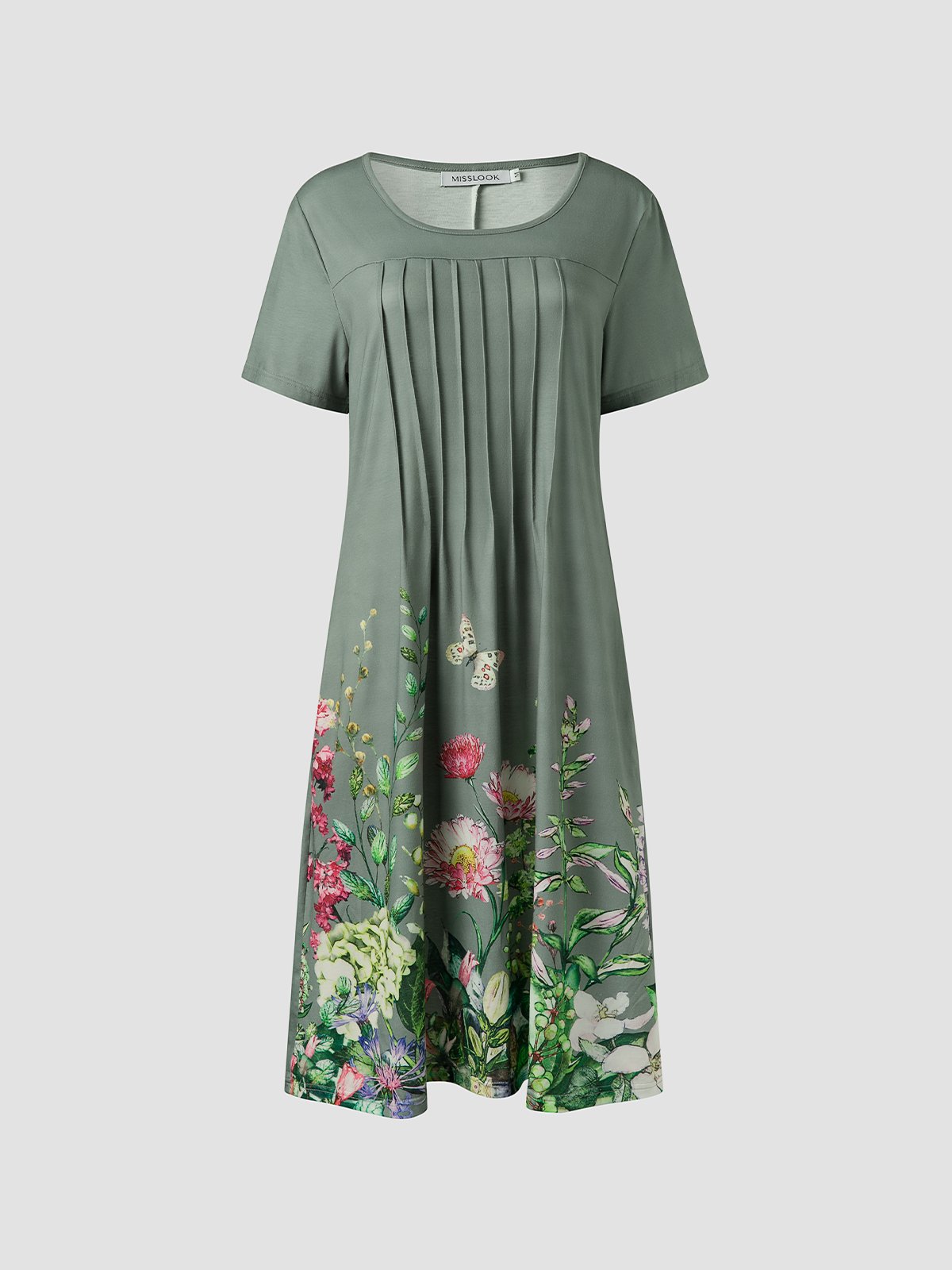 Floral A-Line Short Sleeve Crew Neck Knitting Dress