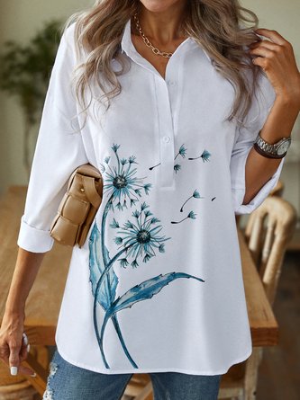 Casual Autumn Dandelion Lightweight Daily Loose Long sleeve Mid-long H-Line Tunic Top for Women