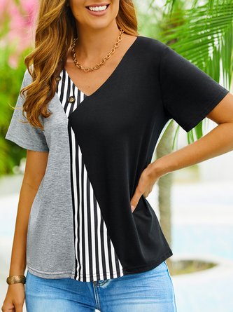 Striped Loose Jersey Casual T-Shirt