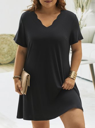 Plus Size Casual Solid V neck Short Sleeve Knit Dress
