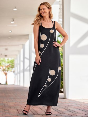 Casual Spaghetti Polka Dots Sleeveless A-line Dress