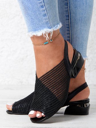 Fashion Mesh Hollow Thick Heel Fish Mouth Sandals