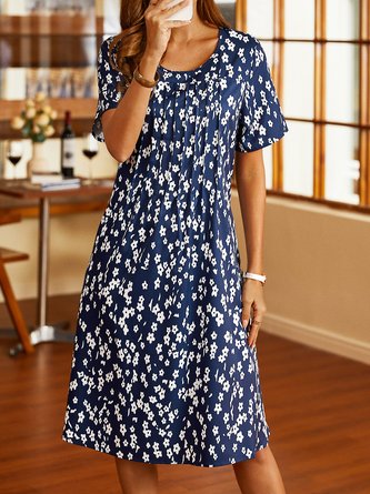 Floral Short Sleeve Casual Woven Dress