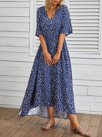 Women's A Line Dress Midi Dress Blue Half Sleeve Floral Ruched Print Summer Fall V Neck Casual Modern 2022