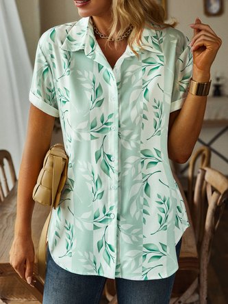 Women's Holiday Weekend Floral Tunic Blouse Shirt Floral short Sleeve Print Shirt Collar Casual Streetwear Tops Tunic Blouse 2022