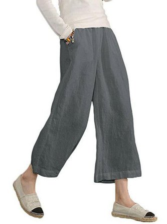 Casual Wide Leg Baggy Cotton & Linen Pant With Pockets
