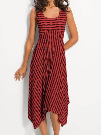 Women Midi Stripes Weaving Dress A-Line Daily Cotton-Blend Printed Weaving Dress