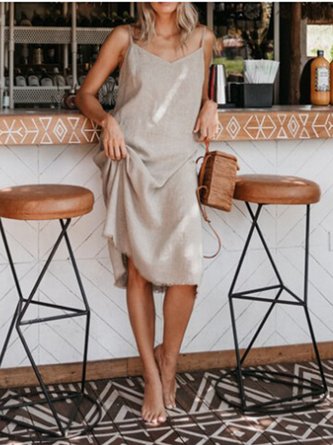 Linen Solid Casual Weaving Dress