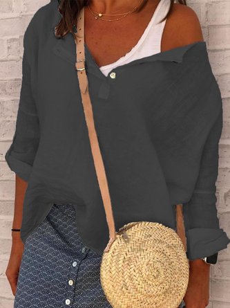 Casual ​V Neck Long Sleeve Solid Tops