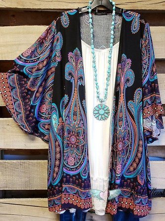 Plus Size Abstract Casual Long Sleeve Cardigan