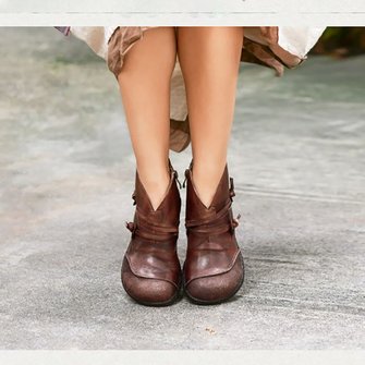 Woman Fashion Flat Heel Spring Casual Leather Boots
