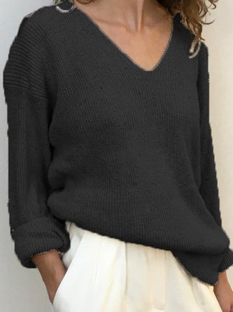 Casual Wool-Mix Fabric V Neck Sweaters