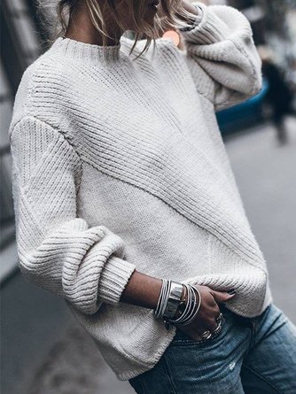 Woman Round Neck Cotton-Blend Long Sleeve Sweater