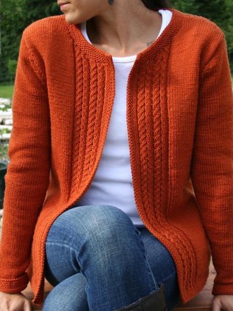 Crew Neck Loose Wool/knitting Casual Cardigans