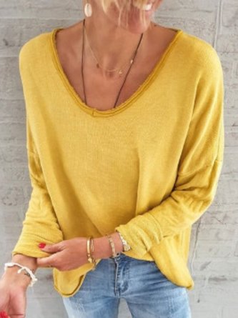 Loose Casual Cotton-Blend V Neck Sweaters