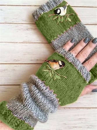 Casual Vintage Autumn Winter Basic Flora Knitted Gloves