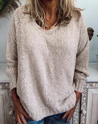 Casual Neck Long Sleeve Knitted Tunic Sweater Knit Jumper