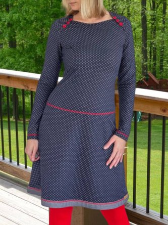 Gray Vintage Crew Neck Floral-Print Knitting Dress