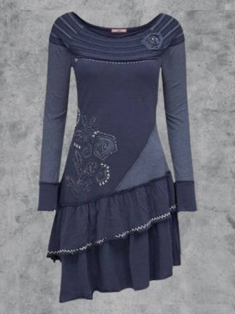 Round Neck Casual Cotton-Blend Knitting Dress