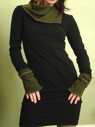 Black Color-Block Long Sleeve Cotton-Blend Sweatshirt