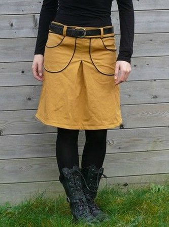 Yellow Solid Cotton-Blend Casual Skirt