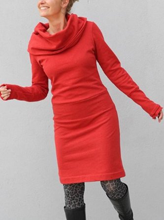 Plus Size Red Plain Casual Cotton-Blend Knitting Dress