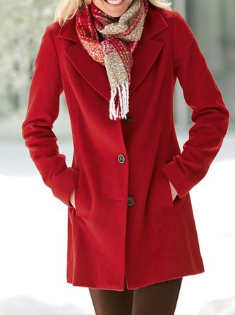 Red Long Sleeve V Neck Buttoned Outerwear