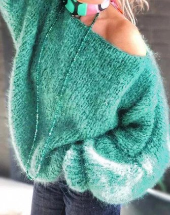 Green Solid Off Shoulder Cold Shoulder Knitted Casual Sweater